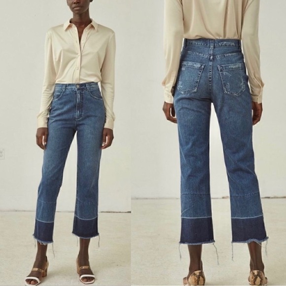 Rachel Comey Denim - Rachel Comey Legion Pants Womens 2 Blue Wide Leg High Rise Raw Hem Denim Jeans